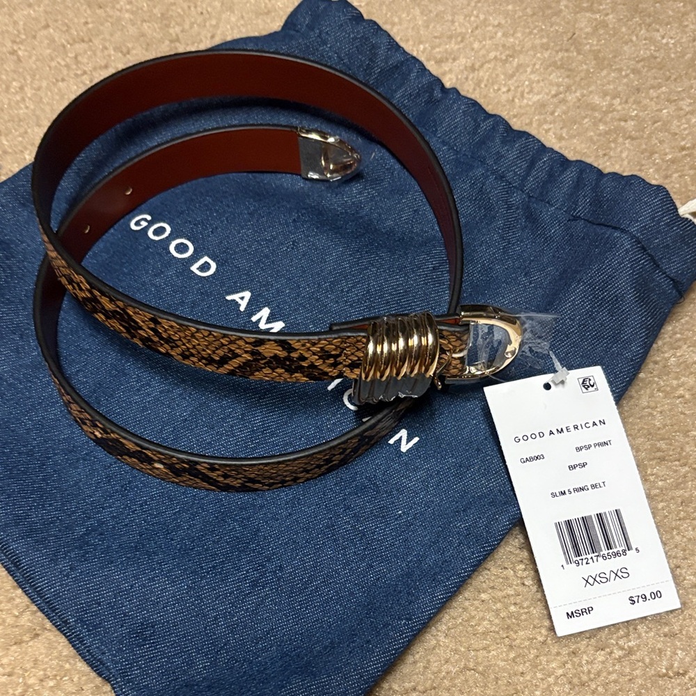 Good American Brown Snake Print Belt with Gold Buckle
